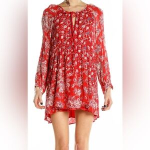 Free People Red Floral Long Sleeve Dress